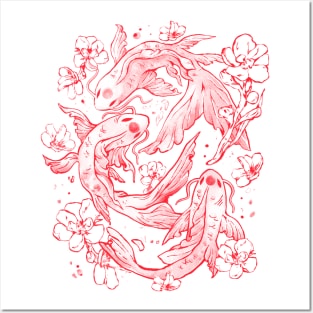 Red Koi - Aesthetic Oriental Koi Fish Gift Posters and Art